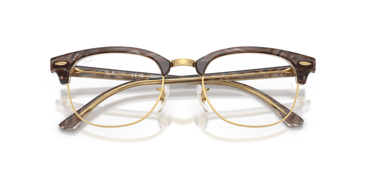 Ray-Ban Clubmaster prescription frames, brown havana with gold accents