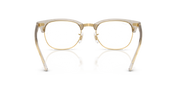 Gold-tone clubmaster eyeglass frames with clear lenses, front view