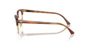 Brown metal eyeglass frames shown in side profile with round lenses