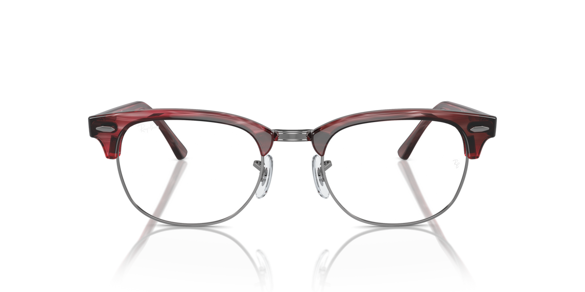 Ray-Ban Clubmaster Rx frames in red Havana, front view with clear lenses