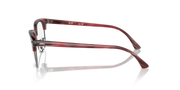 Ray-Ban Clubmaster Rx frames in red Havana, side profile with metal hinges