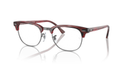 Red-brown eyeglass frames with round prescription lenses and metal temples