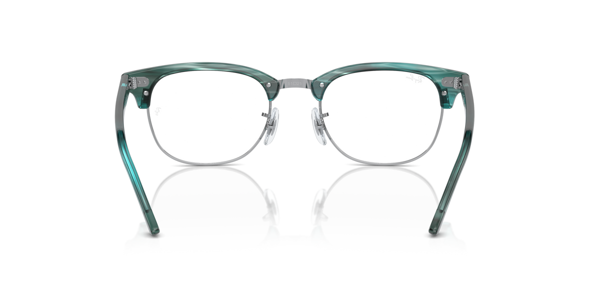 Ray-Ban Clubmaster Rx frames in teal green, front view with clear lenses