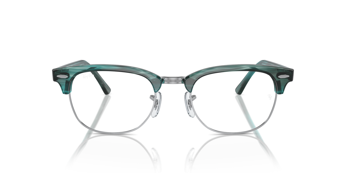 Ray-Ban Clubmaster Rx frames in teal green, front view with two lenses