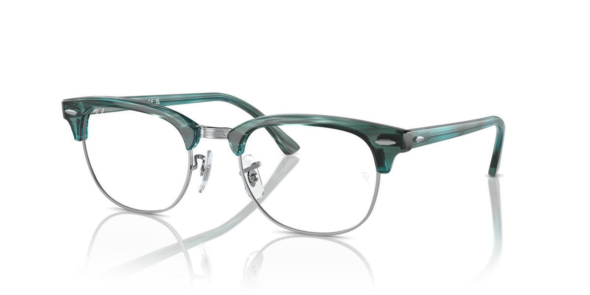 Ray-Ban Clubmaster Rx frames in teal green, front view with clear lenses