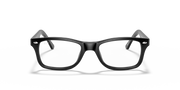 Black prescription eyewear frames with rectangular lenses and subtle top detail