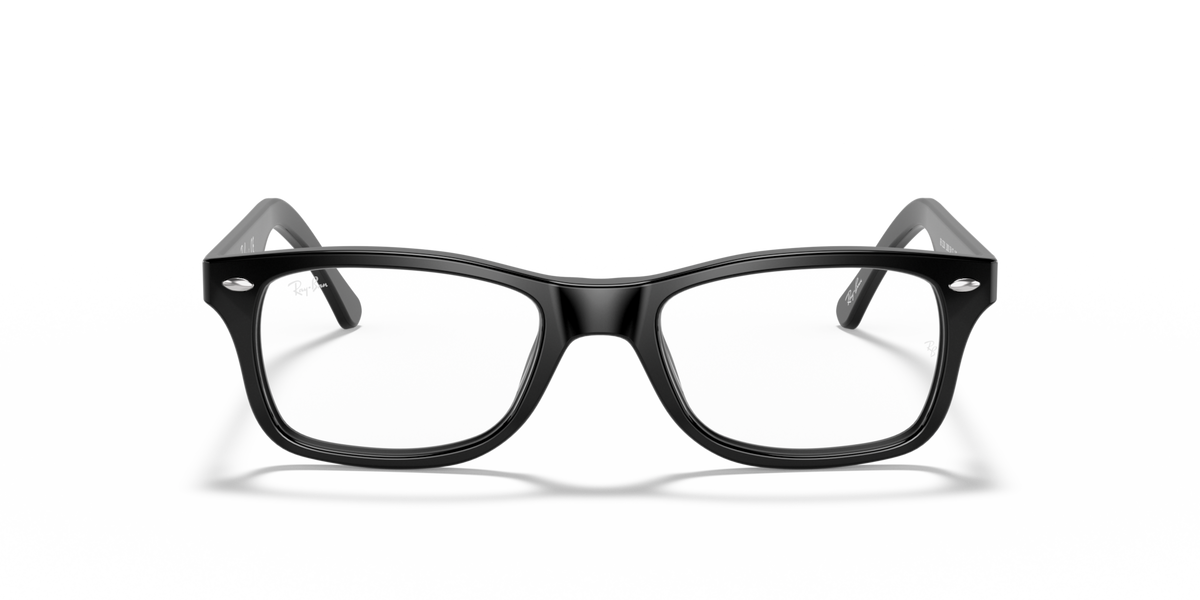 Black prescription eyewear frames with rectangular lenses and subtle top detail