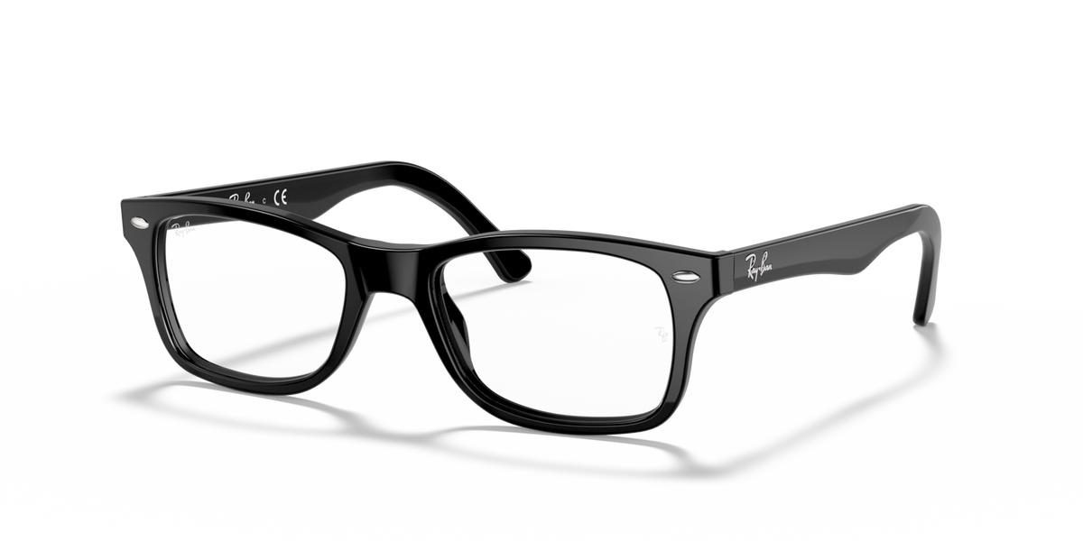 Black prescription eyewear frames with textured temples and rectangular lenses