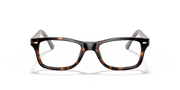 Prescription eyewear frames, dark brown tortoise pattern with clear lenses, front view.
