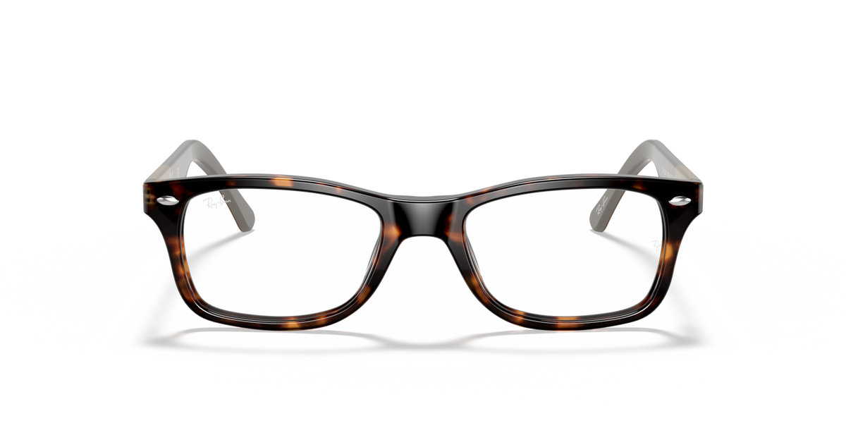 Prescription eyewear frames, dark brown tortoise pattern with clear lenses, front view.