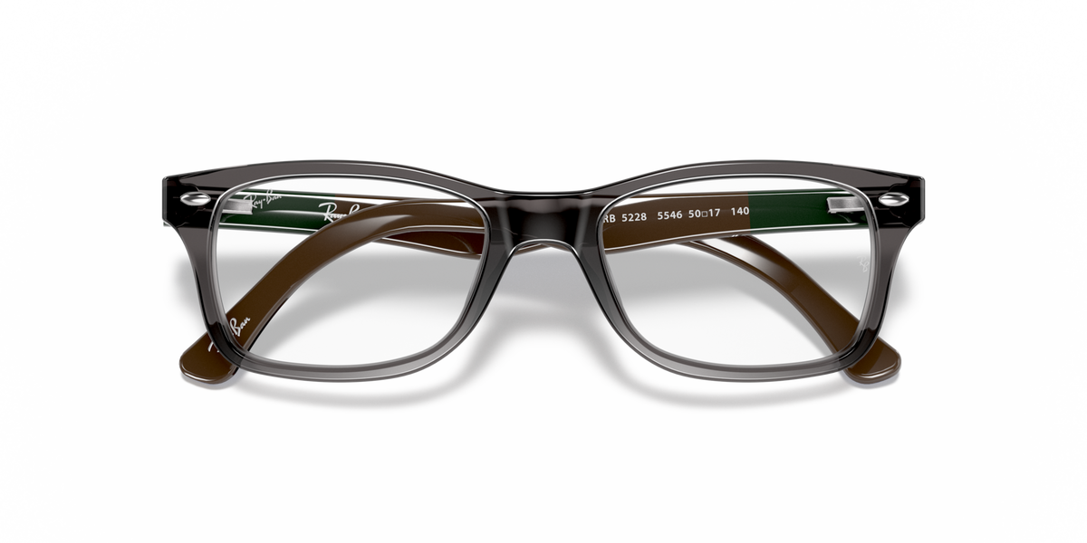 Ray-Ban prescription eyewear frames, dark green lenses with layered brown temple tips