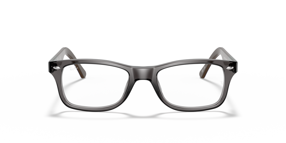 Ray-Ban prescription eyewear frames, dark gray cat-eye style with brown-tinted arms