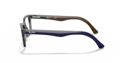 Ray-Ban prescription eyewear frames, dark frame with green and blue striped temples