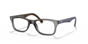 Ray-Ban prescription eyewear frames, dark gray with clear lenses and brown-tinted arms