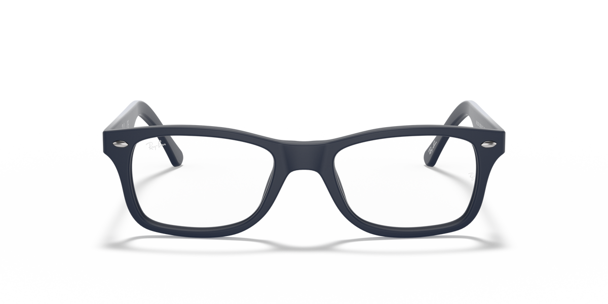 Ray-Ban prescription eyewear frames, navy rectangular frames with clear lenses
