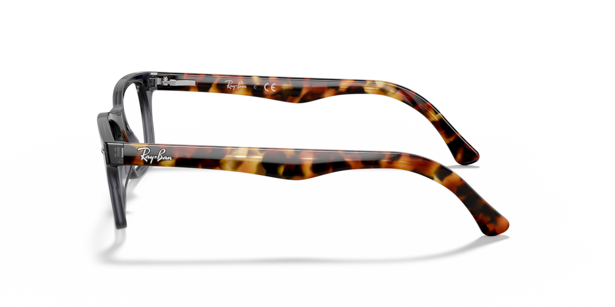Ray-Ban prescription eyewear frames, side view with brown tortoise temples