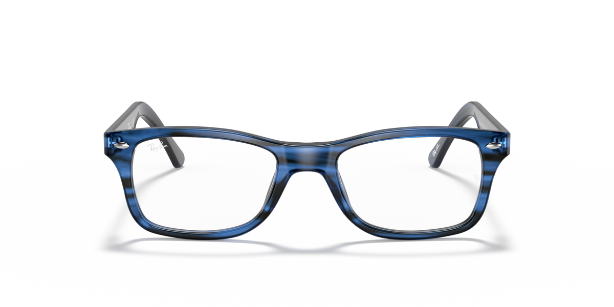 Ray-Ban prescription eyewear frames, blue with white lens centers and blue temple tips