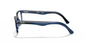 Ray-Ban prescription eyewear frames, side view in blue with curved temple arm