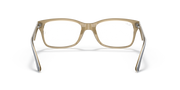 Light tan prescription eyewear frames with rectangular lenses and gold-toned accents