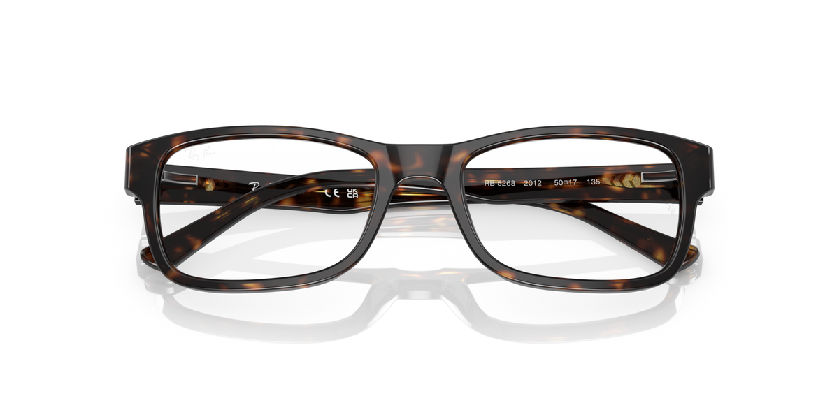 Ray-Ban prescription eyeglass frames, Havana brown rectangular front with reflective lenses