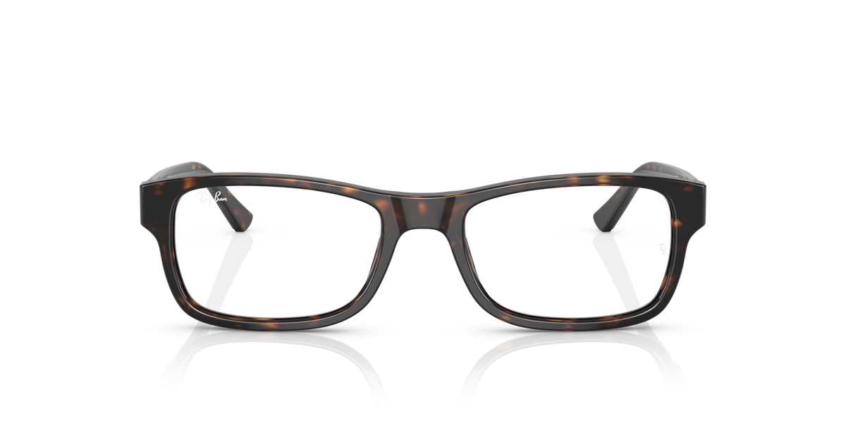 Ray-Ban prescription eyeglass frames, Havana brown full-rim rectangular with clear lenses