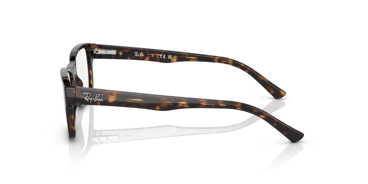 Ray-Ban prescription eyeglass frames, Havana brown side view with shaped temple