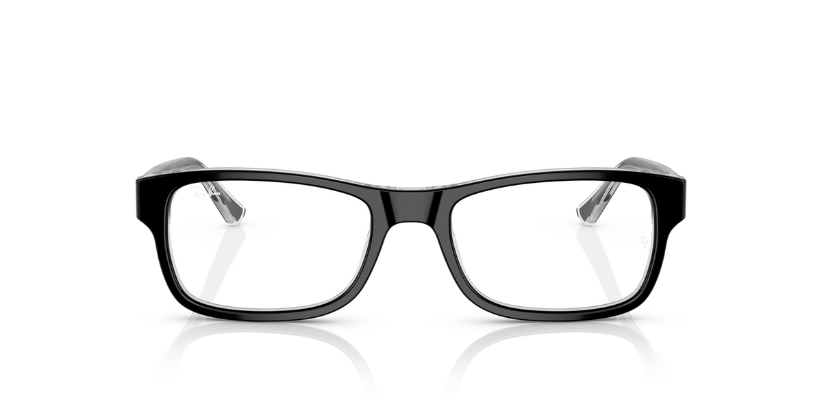 Ray-Ban prescription eyeglass frames, black rectangular full-rim with clear lenses