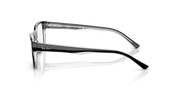 Ray-Ban prescription eyeglass frames, black side view with angular temple details