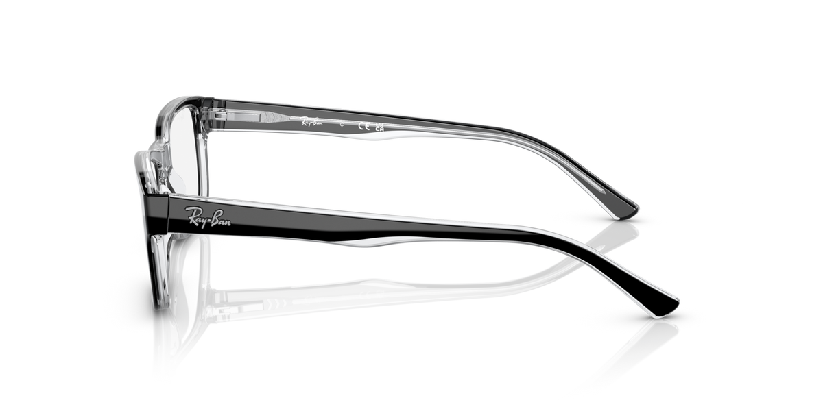 Ray-Ban prescription eyeglass frames, black side view with angular temple details