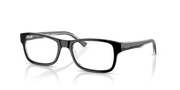 Ray-Ban prescription eyeglass frames, matte black rectangular design with clear lenses