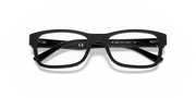 Black eyeglass frames with square lenses and Ray-Ban text on the temple