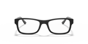 Black square eyeglass frames with thick front and Ray-Ban logo on temple