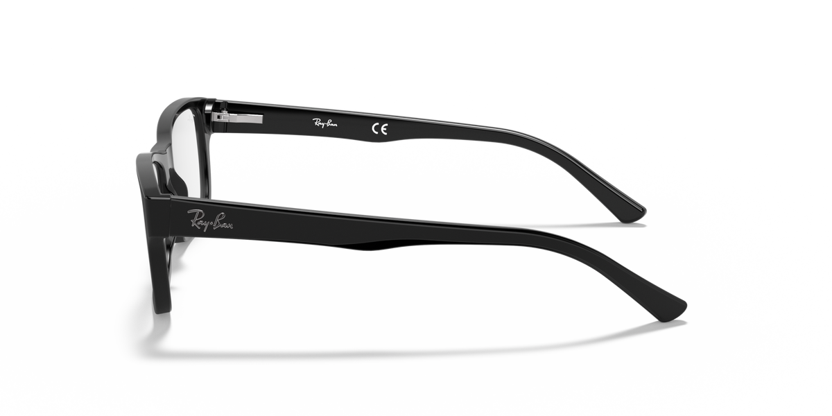 Black eyeglass frames side view with Ray-Ban logo and straight temples