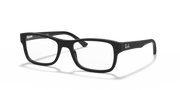 Matte black rectangular eyeglass frames with Ray-Ban logo on the temple