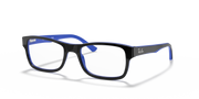 Blue rectangular eyeglass frames with Ray-Ban logo on the temple