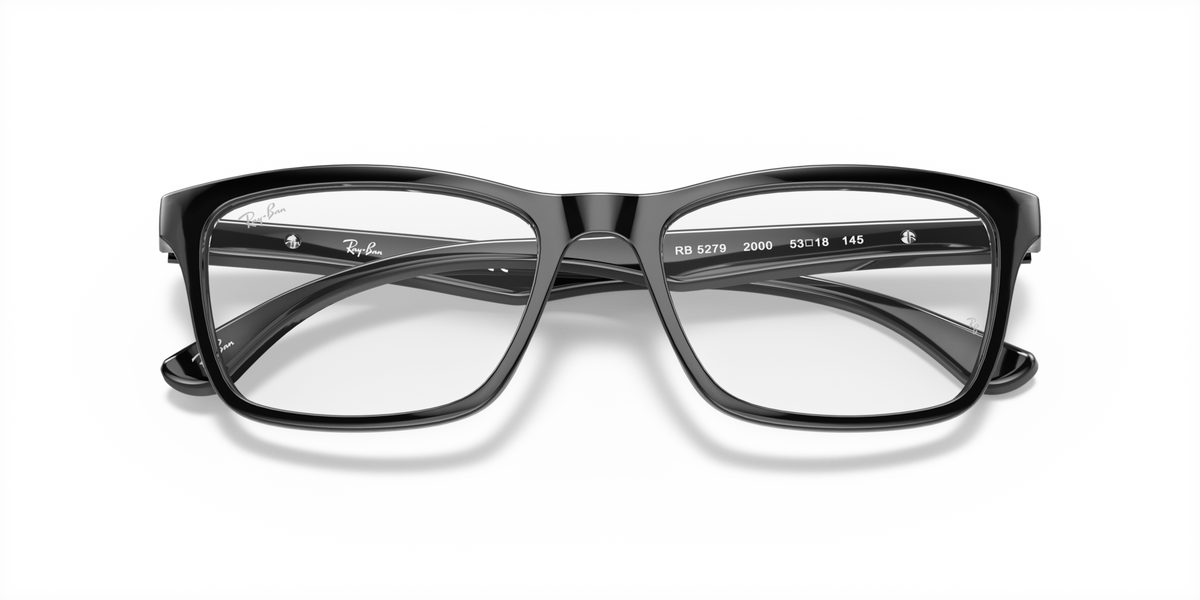 Ray-Ban prescription eyewear frames, black with gray-tinted front lens area, front view.
