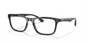 Ray-Ban prescription eyewear frames, black, rectangular full-rim with clear nose bridge.