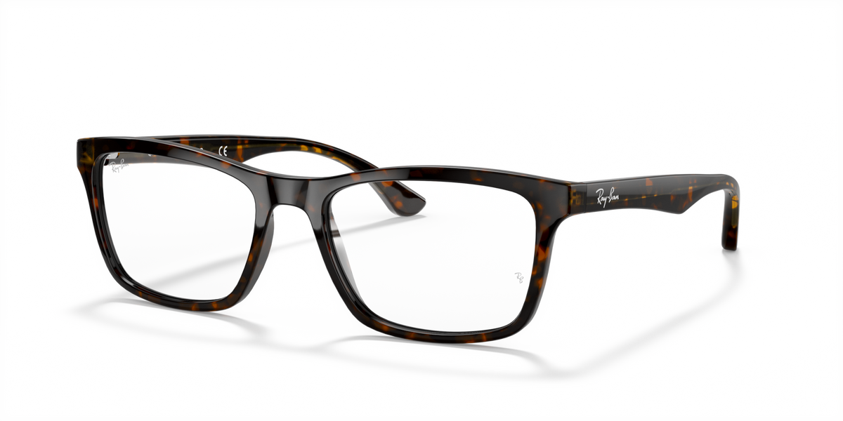 Ray-Ban prescription eyewear frames, havana tortoise pattern full-rim with clear lens area.