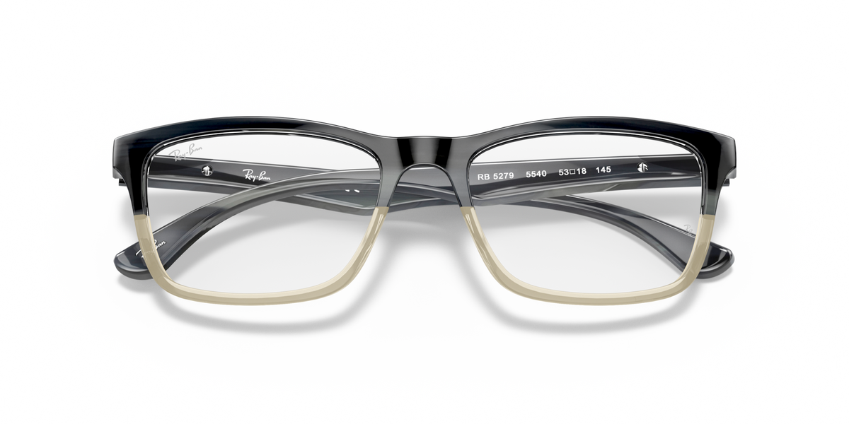 Ray-Ban RX5279 dark prescription frames with tan details and clear lenses