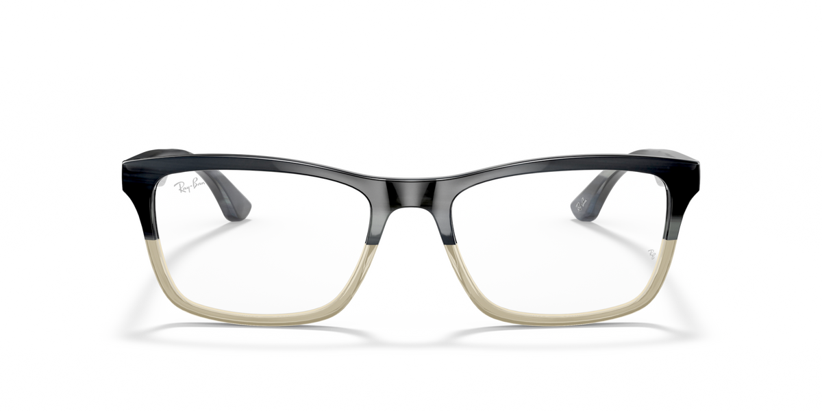 Ray-Ban RX5279 black-and-tan prescription frames with clear lenses, side angle