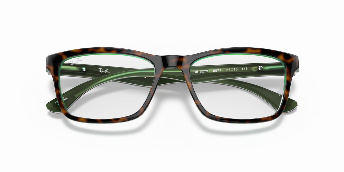 Ray-Ban RX5279 tortoise-style prescription frames with green lens tint, front view