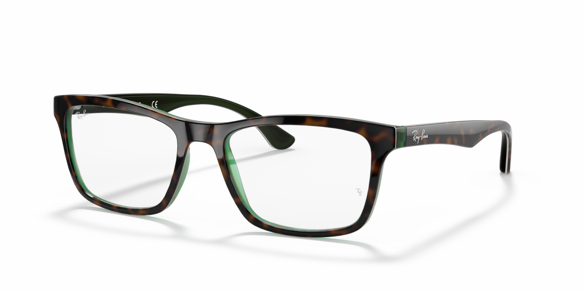 Ray-Ban RX5279 tortoise-style prescription frames with green accents, front view