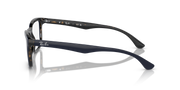 Prescription eyewear frames, dark glossy side profile with metal temples