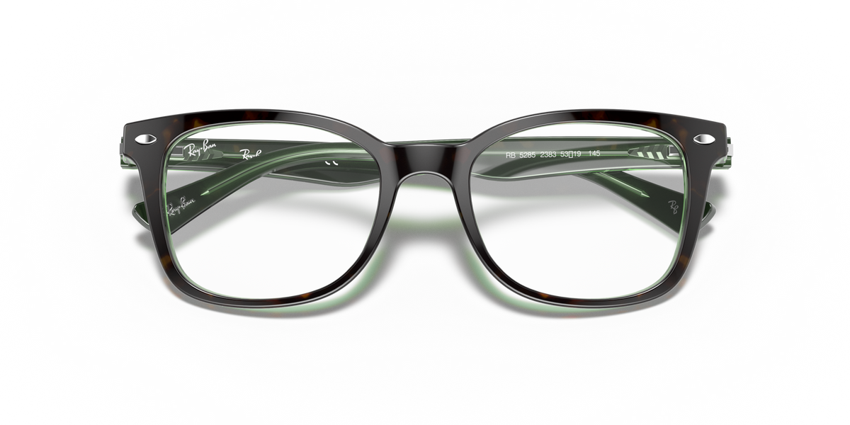 Ray-Ban RX5285 turquoise on transparent prescription eyewear frames, front with green tint