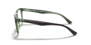Ray-Ban RX5285 turquoise on transparent prescription eyewear frames, side profile