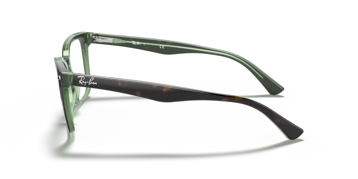 Ray-Ban RX5285 turquoise on transparent prescription eyewear frames, side profile