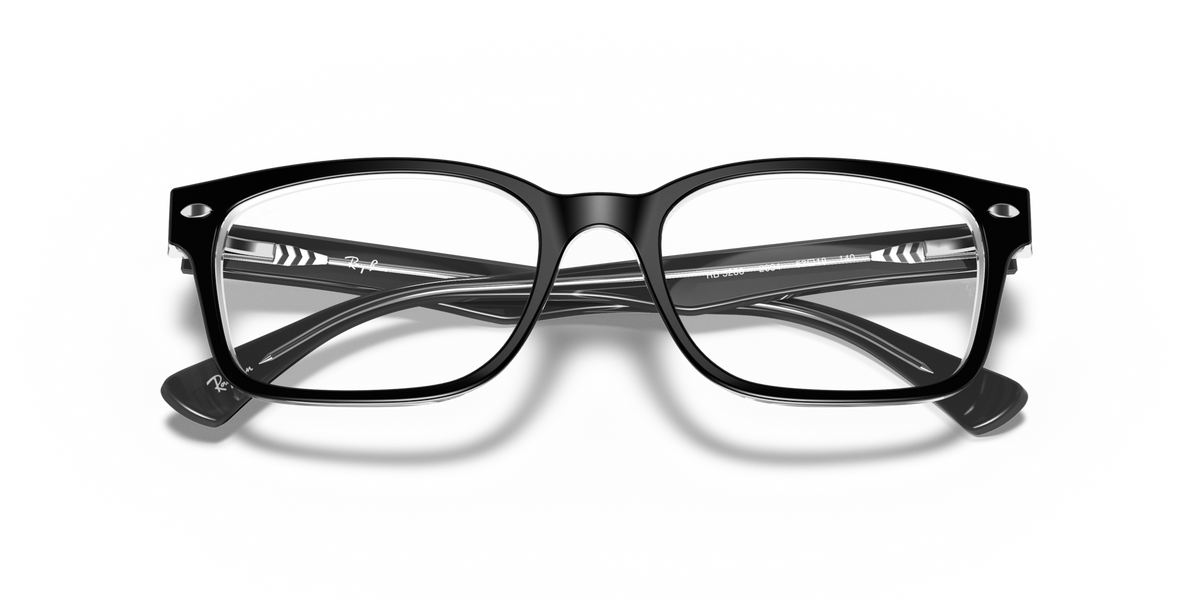 Ray-Ban black rectangular prescription frames with clear lenses, front view
