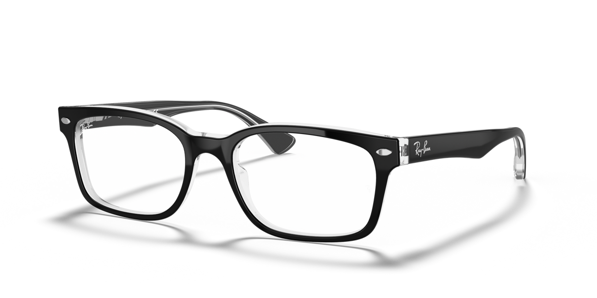 Ray-Ban rectangular prescription frames in black with clear lenses, front view