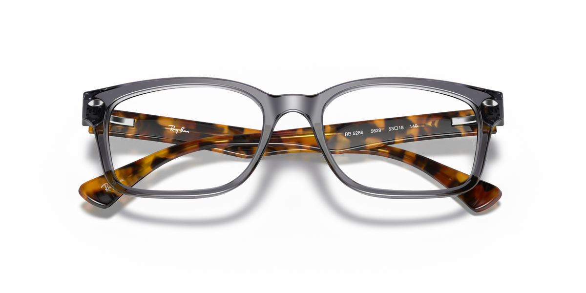 Ray-Ban opal-gray rectangular prescription frames with tortoise temples, front view