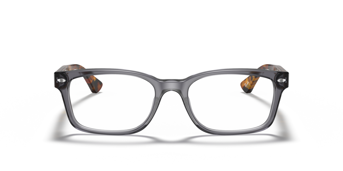 Ray-Ban tortoise-pattern rectangular prescription frames with clear lenses, front angle view